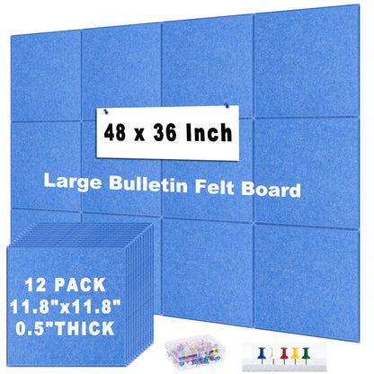 12 Packs Blue Felt Board Large Cork Bulletin Board Cork Board Wall Tiles