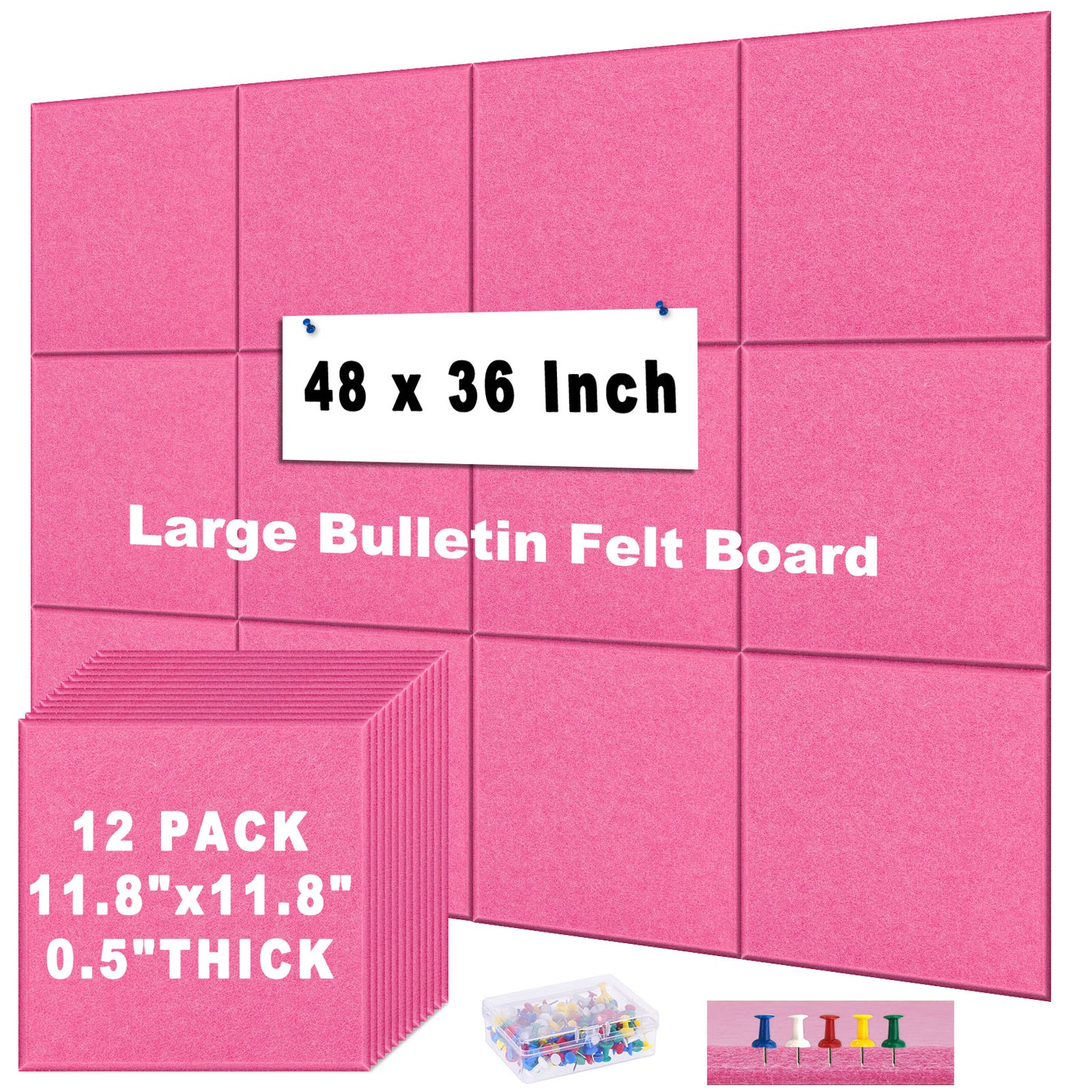 12 Packs Pink Felt Board Large Cork Bulletin Board Cork Board Wall Tiles