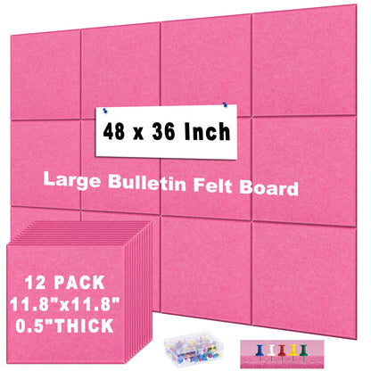 12 Packs Pink Felt Board Large Cork Bulletin Board Cork Board Wall Tiles
