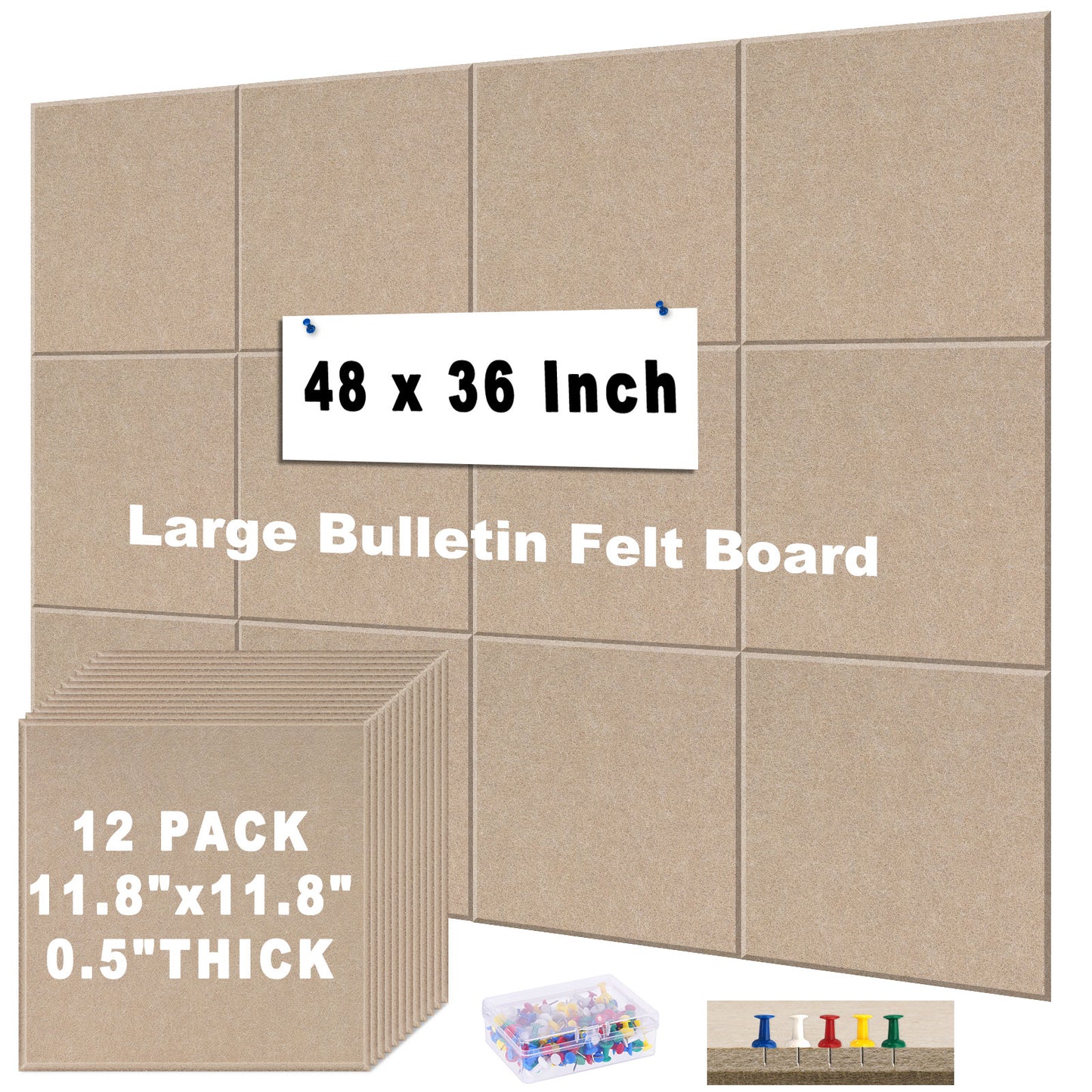Bulletin Felt Board Pin Board 12 Pack Large Cork Board for Wall Felt Wall Tiles