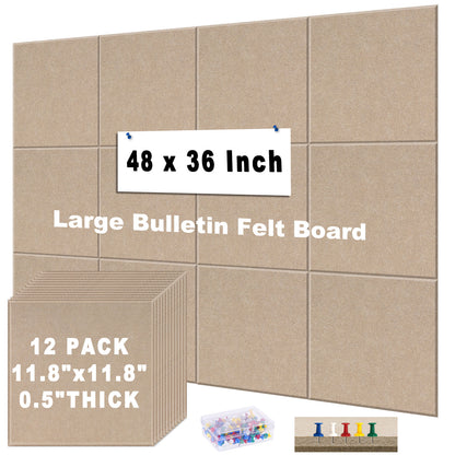 Bulletin Felt Board Pin Board 12 Pack Large Cork Board for Wall Felt Wall Tiles