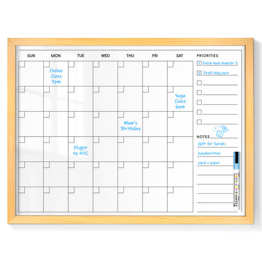 Acrylic Calendar for Wall Whiteboard, 24''x18'' Monthly Calendar Clear Dry Erase Board
