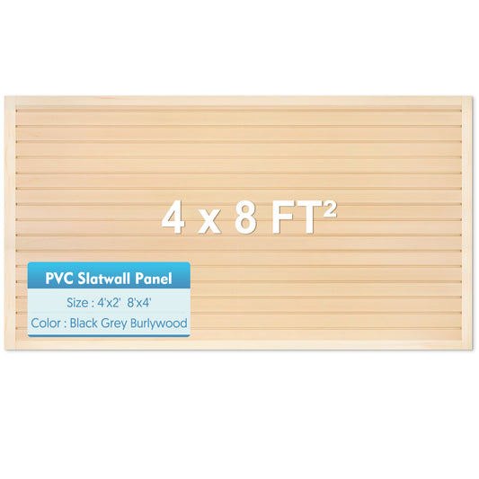 Slatwall Panels 4 ft x 8 ft Horizontal PVC Slatwall Easy Organizer Panels,48" H x 96" L - Pack of 8, Maple
