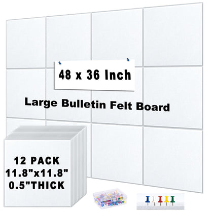 12 Packs White Felt Board Large Cork Bulletin Board Cork Board Wall Tiles