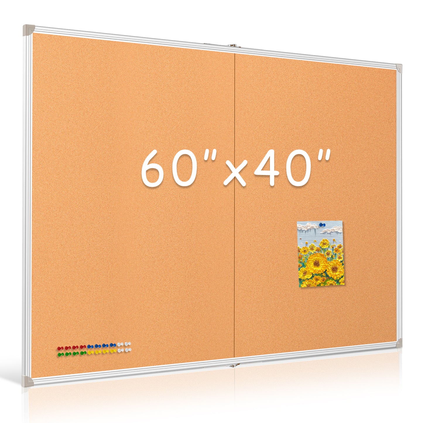 Foldable Cork Board, Double-Sided Large Corkboard for Wall Aluminum Frame with 20 Pins