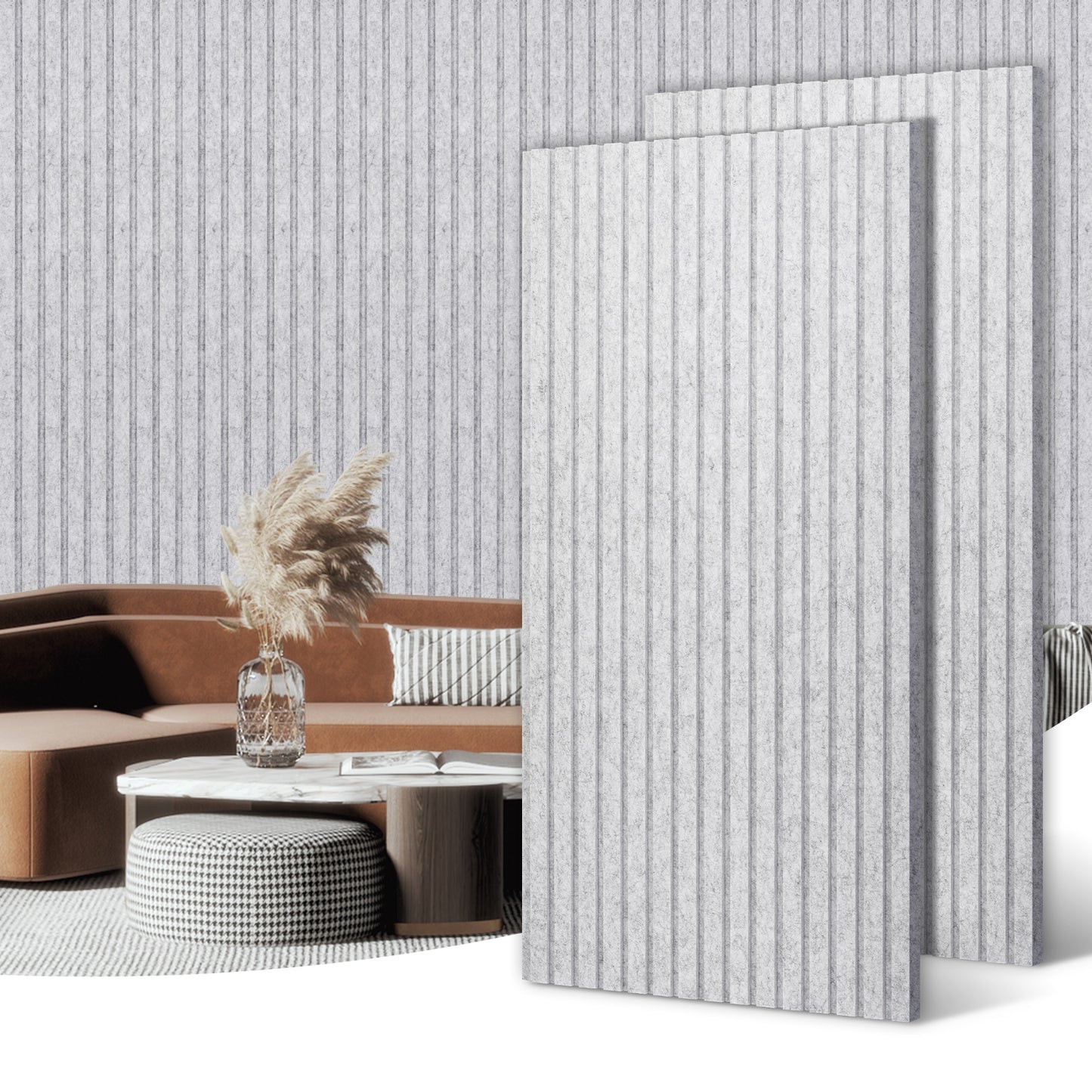 Slat Acoustic Panels Acoustic Panels, Decorative Sound Proof Felt Panels, Slat Wall Panels for Wall Decor Sound Absorbing Panel, Grey