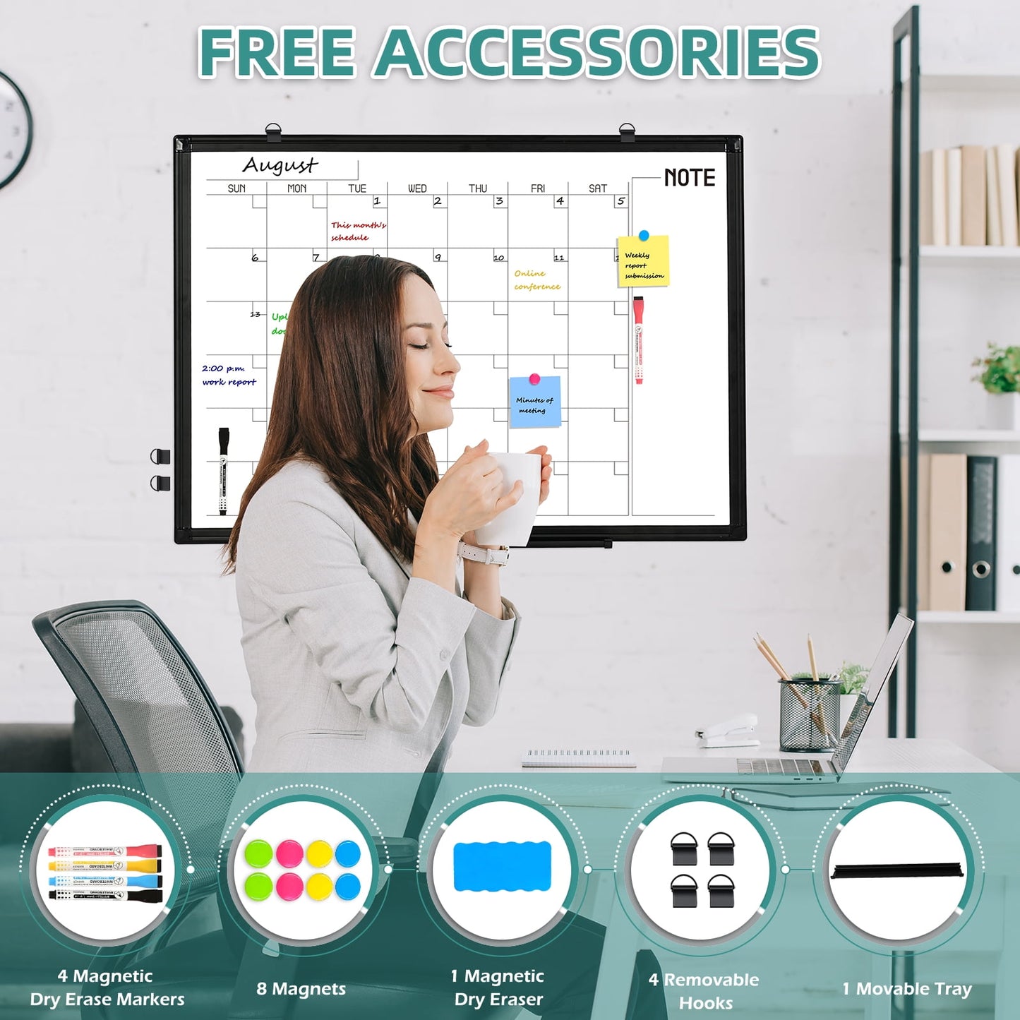 Magnetic Whiteboard Calendar Whiteboard Wall Dry Erase Calendar Board Large Planner Double Sided White Board
