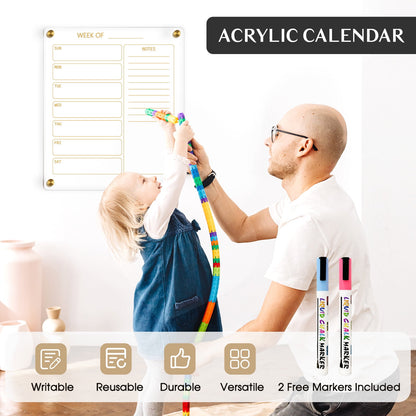 Acrylic Calendar for Wall 12x14 in Ultra Clear Golden Dry Erase Board Weekly Planner Wall Mounted Board