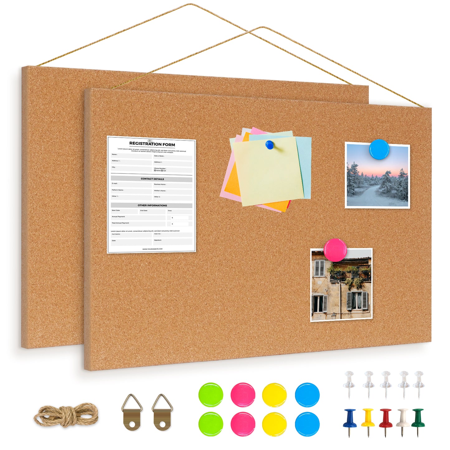 Magnetic Cork Board, 16" x 12" 2-pack, 0.7" Thick Frameless Board with 16 Magnets 20 Pushpins