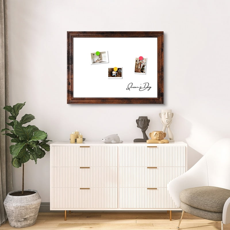 Magnetic Dry Erase Whiteboard Magnetic Whiteboard for Wall Vintage Wooden Framed