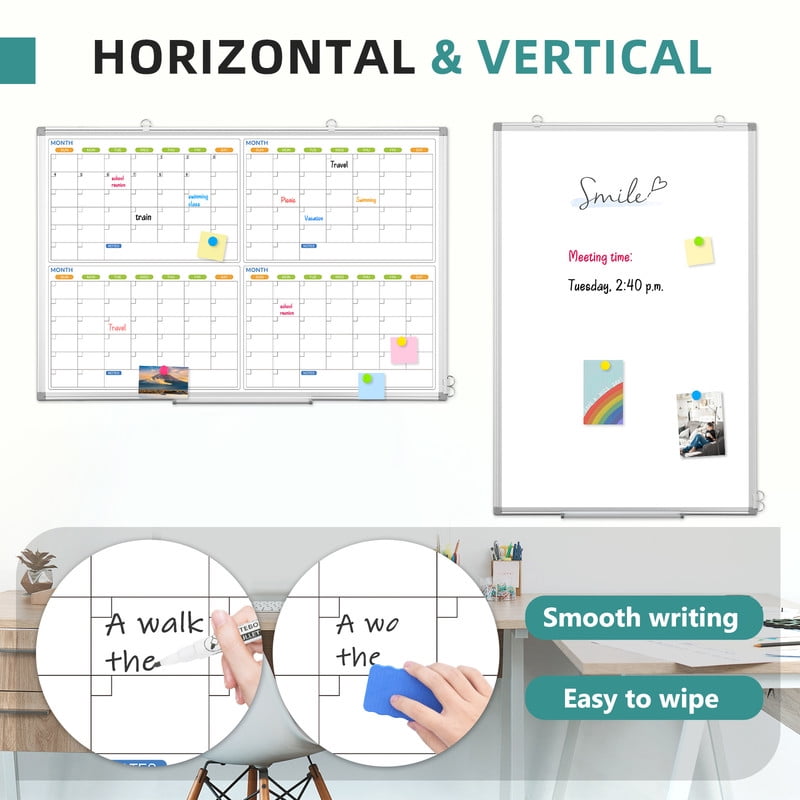 White Board Calendar Dry Erase Wall Mount 4 Monthly Calendar Whiteboard 4 Month White Board Calendar Planner Schedule Board