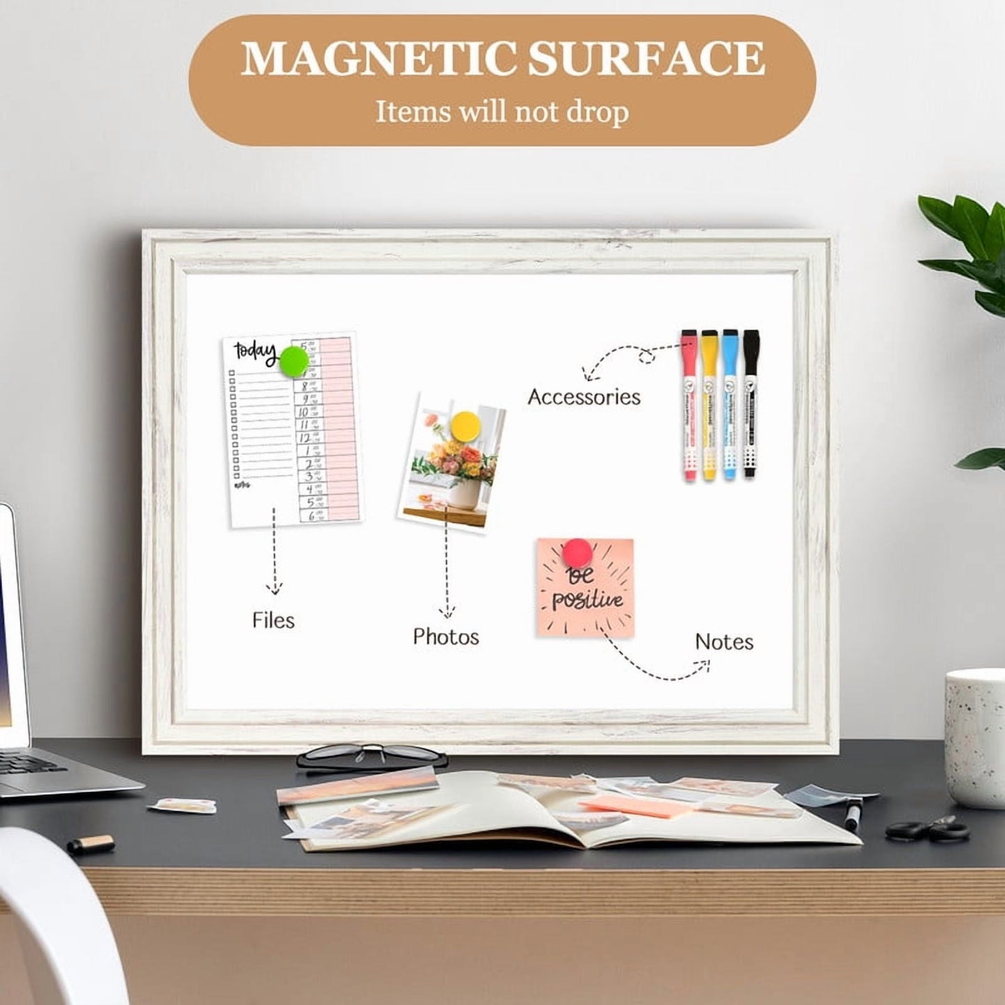 Dry Erase White Board Magnetic Whiteboard White Vintage Wood Frame Wall-Mounted White Board