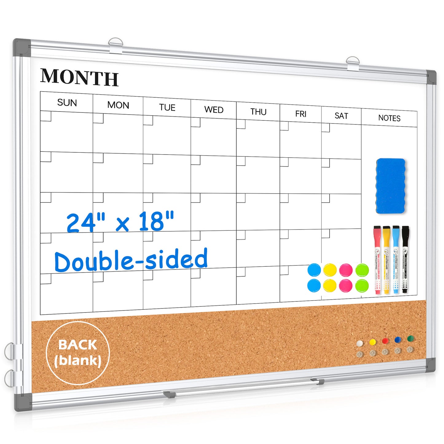 Monthly Calendar Whiteboard Dry Erase Cork Board Combination for Wall