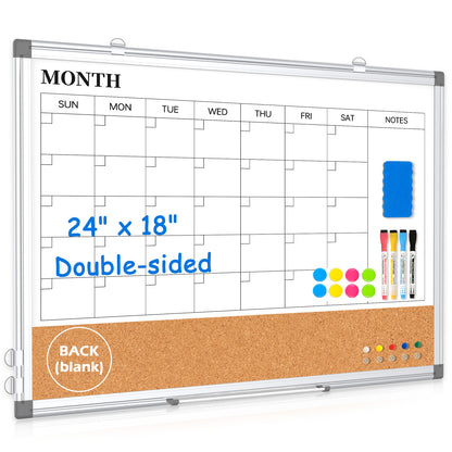 Monthly Calendar Whiteboard Dry Erase Cork Board Combination for Wall