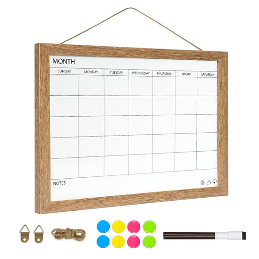 Dry Erase Monthly Calendar Board, 16"x12" Magnetic Surface Whiteboard for Wall