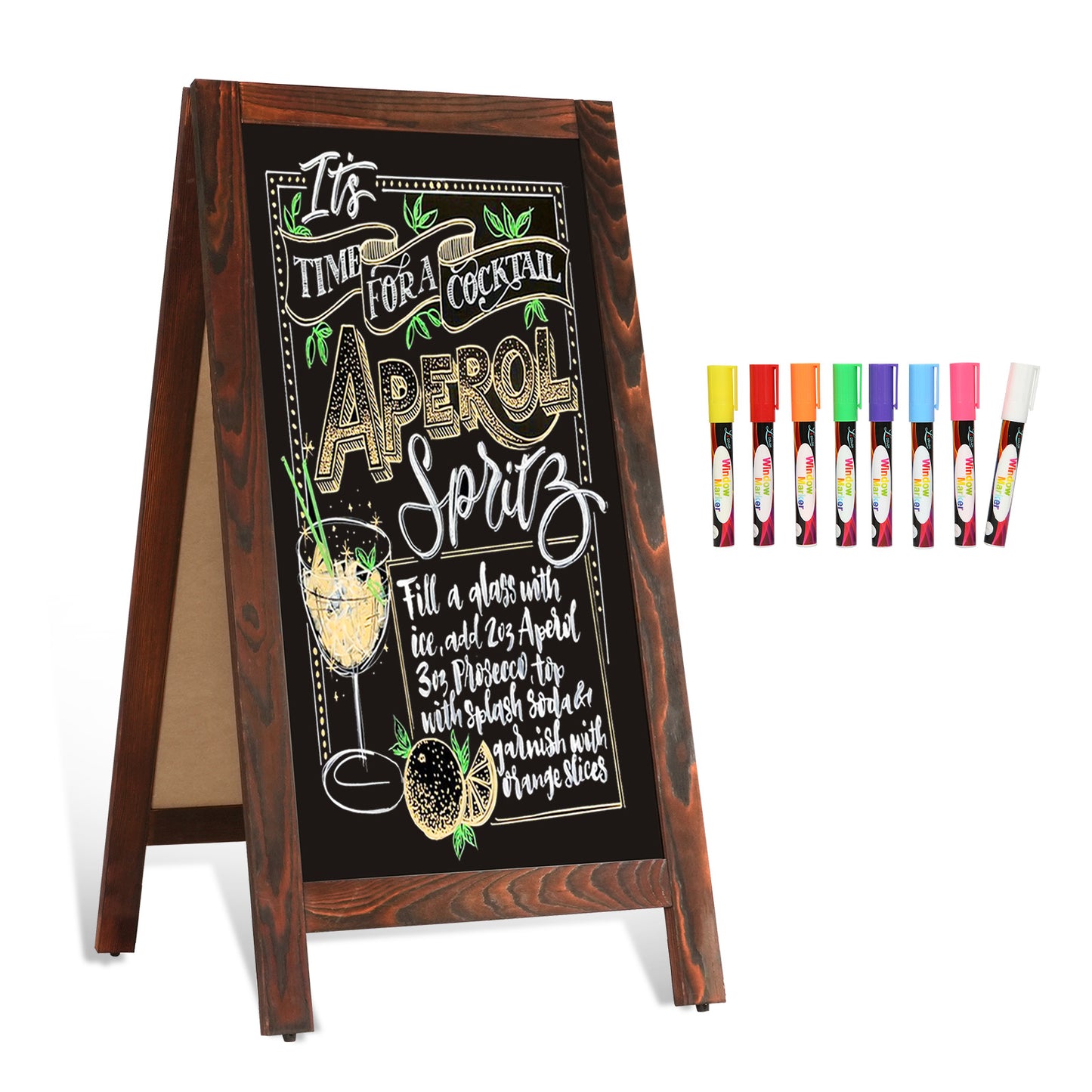 A-Frame Chalkboard 40" x 20", Double-Sided Magnetic Chalkboard Easel, 8 Markers 8 Magnets 1 Rag-Brown