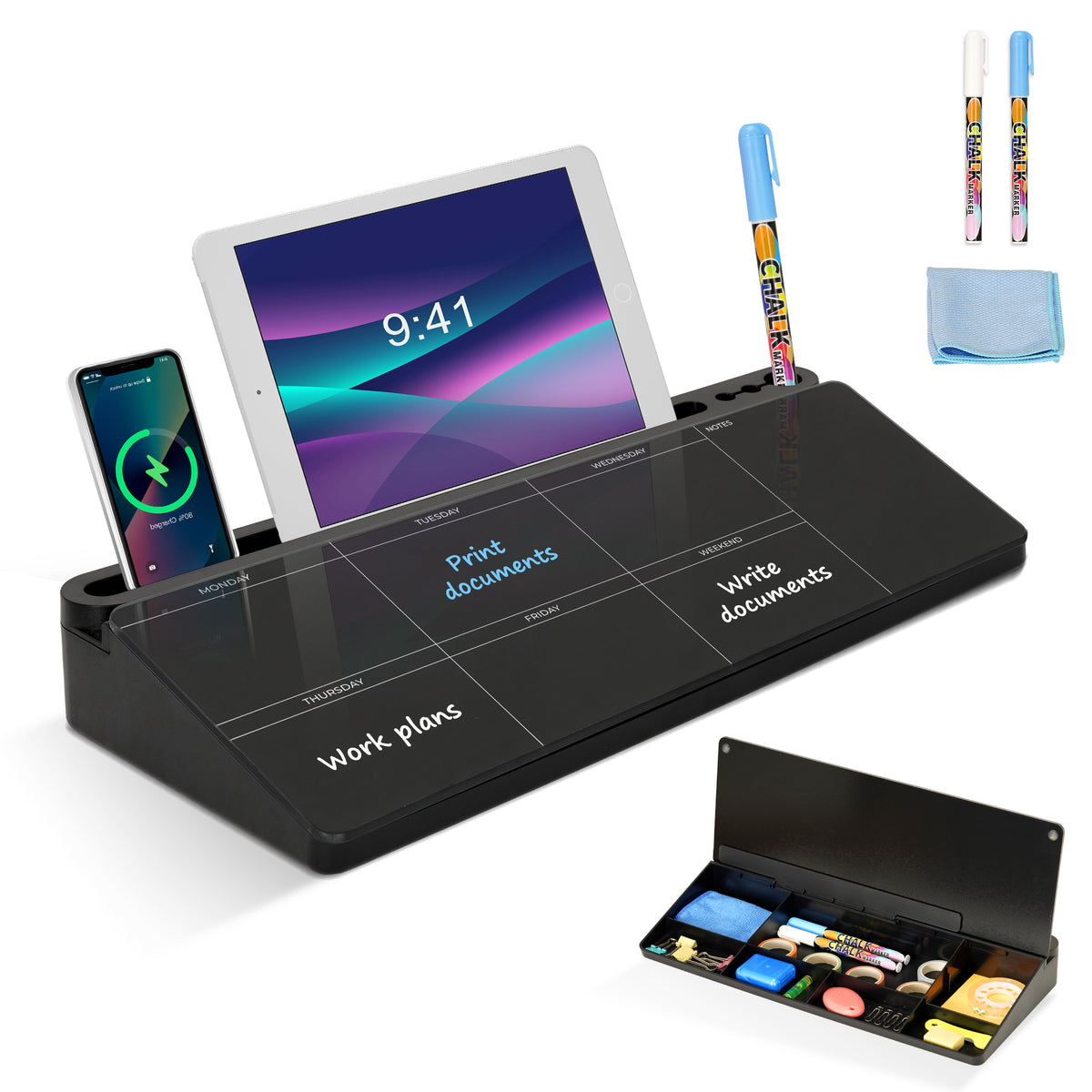 Calendar Whiteboard Desktop Glass Whiteboard with Storage Desk Board Buddy Desk Dry Erase Board