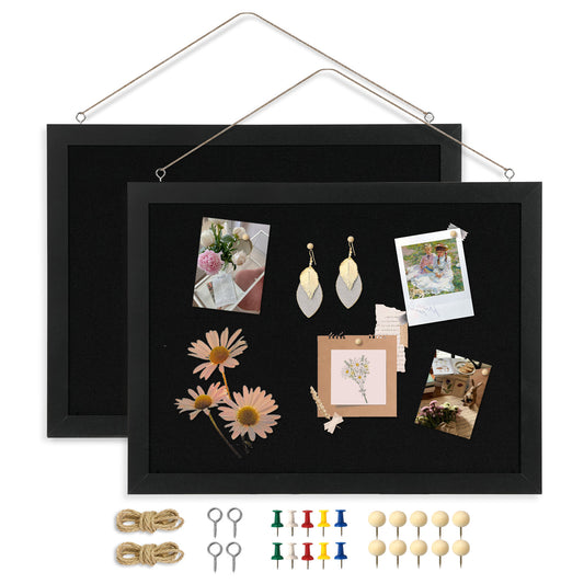 2-Pack Black Cork Board with Linen Double-Sided 16"x12", Black Bulletin Board