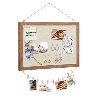 2-Pack Cork Bulletin Board with Linen 16"x12", Brown Wood Framed Corkboard for Wall