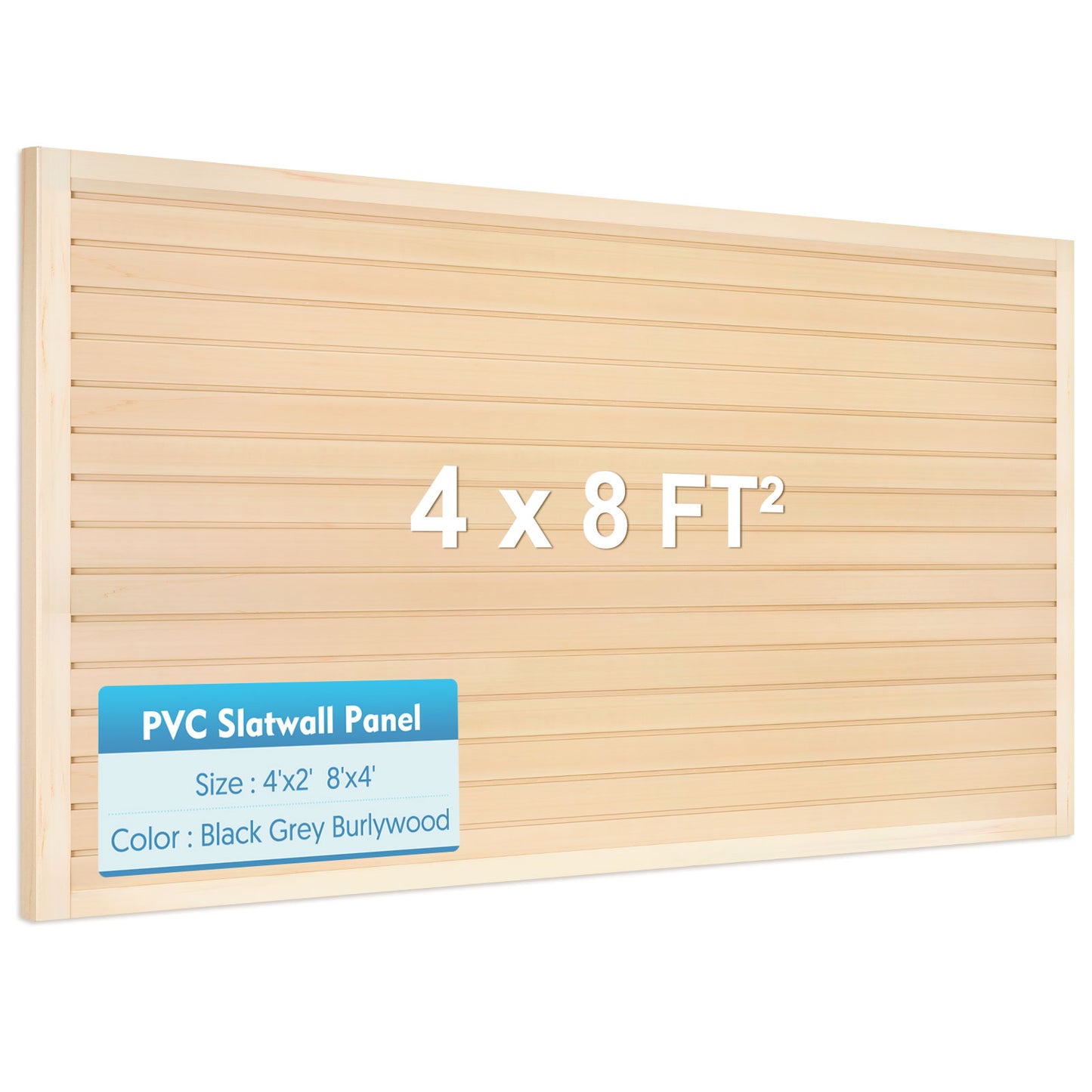 Slatwall Panels 4 ft x 8 ft Horizontal PVC Slatwall Easy Organizer Panels,48" H x 96" L - Pack of 8, Maple