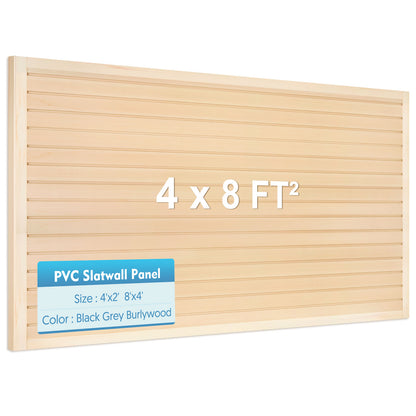 Slatwall Panels 4 ft x 8 ft Horizontal PVC Slatwall Easy Organizer Panels,48" H x 96" L - Pack of 8, Maple