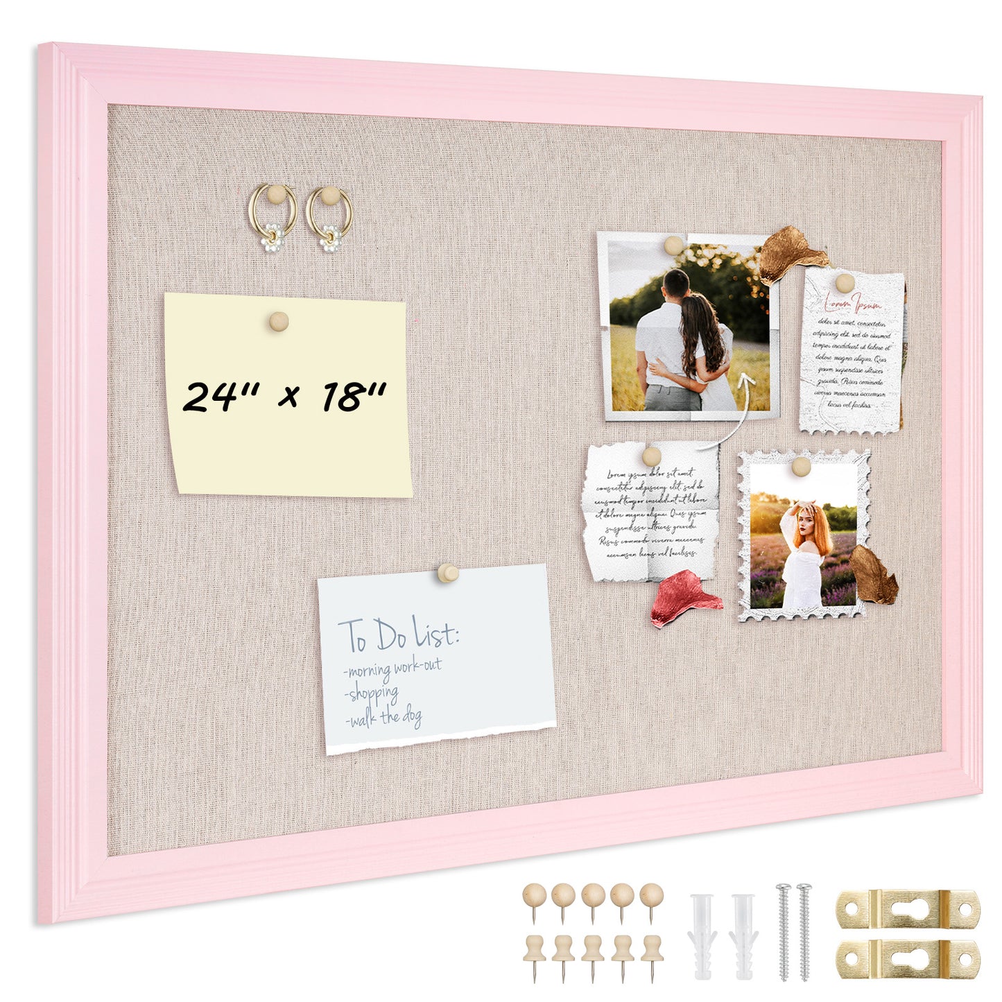 Pink Bulletin Board Pink Cork Board with Linen, Wood Framed 18"x 24" Corkboard Bulletin Board for Wall Decor