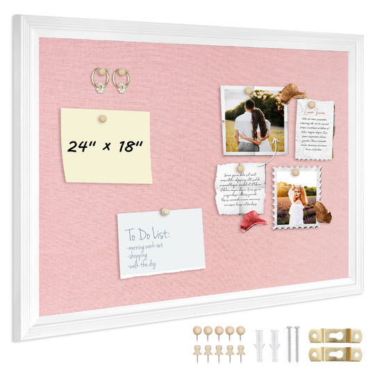 Pink Bulletin Board Pink Cork Board with Linen Corkboard Bulletin Board for Wall Decor White Wood Framed