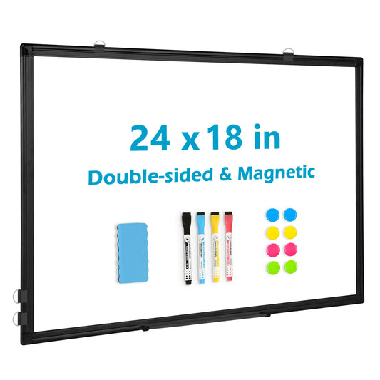 Magnetic White Board, Double-Sided Dry Erase Board for Wall with 8 Markers 8 Magnets 1 Eraser 1 Tray, Black