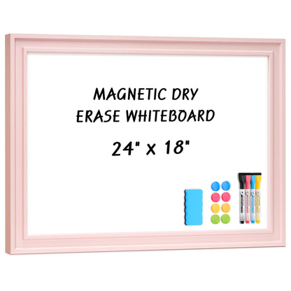 Magnetic Dry Erase Whiteboard Magnetic Whiteboard for Wall, Pink Wooden Framed