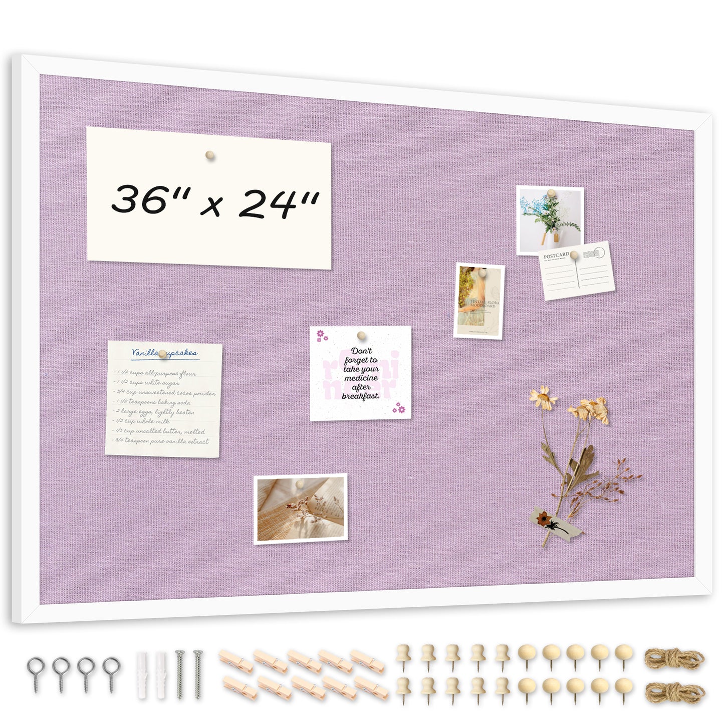 Linen Bulletin Board Poster Board 24x18 Inches Purple Linen Cork Board for Wall