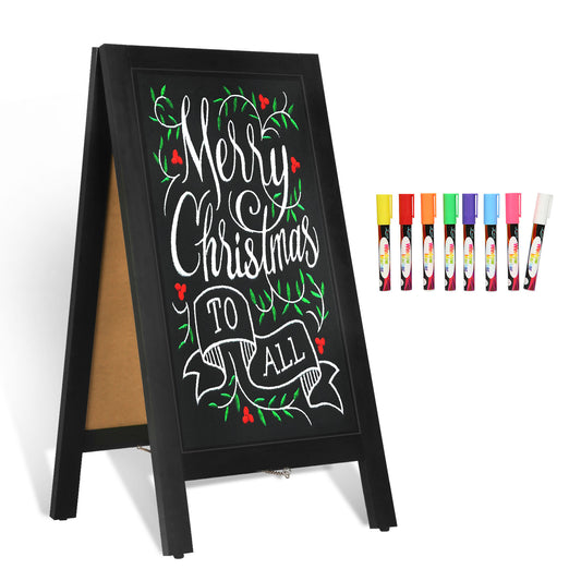 A-Frame Chalkboard 40" x 20", Double-Sided Magnetic Chalkboard Easel, 8 Markers 8 Magnets 1 Rag-Black