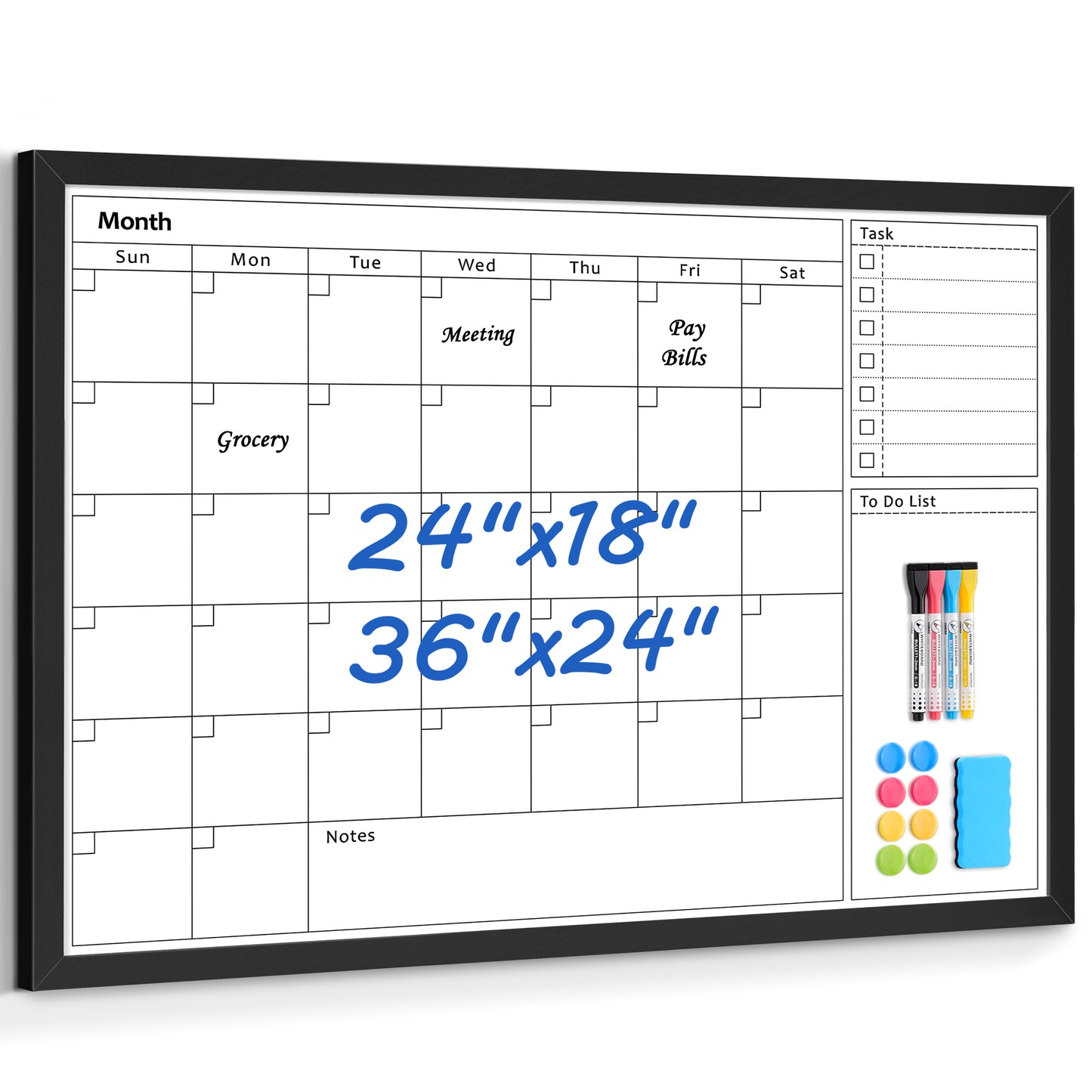 Calendar White Board Dry Erase Calendar Whiteboard 24" x 18" Wall Mount Magnetic Whiteboard Monthly Whiteboard