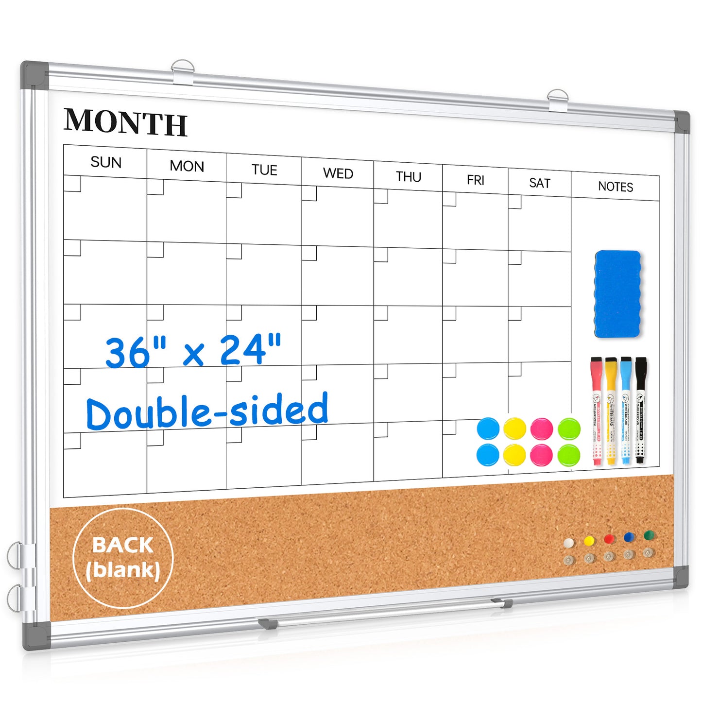 Monthly Calendar Whiteboard Dry Erase Cork Board Combination for Wall