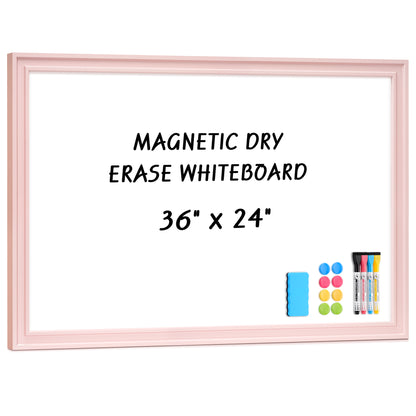 Magnetic Dry Erase Whiteboard Magnetic Whiteboard for Wall, Pink Wooden Framed