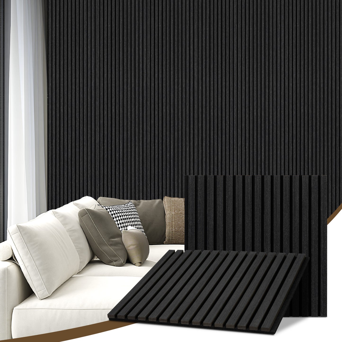 Wood Slat Acoustic Panels for Wall, 23.6" x 23.6" 2Pcs, Black Oak