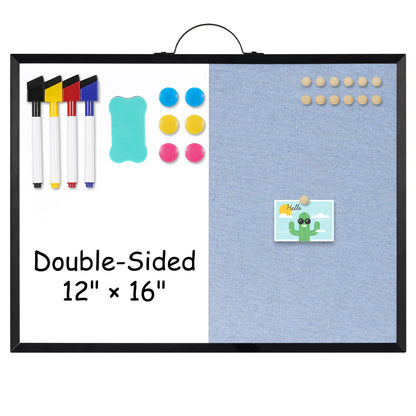 Dry Erase Linen Board, 12"x16" Small Cork Board White Board Combination, Double-Sided Magnetic Bulletin Board for Wall, Vision Board with Markers and Magnets