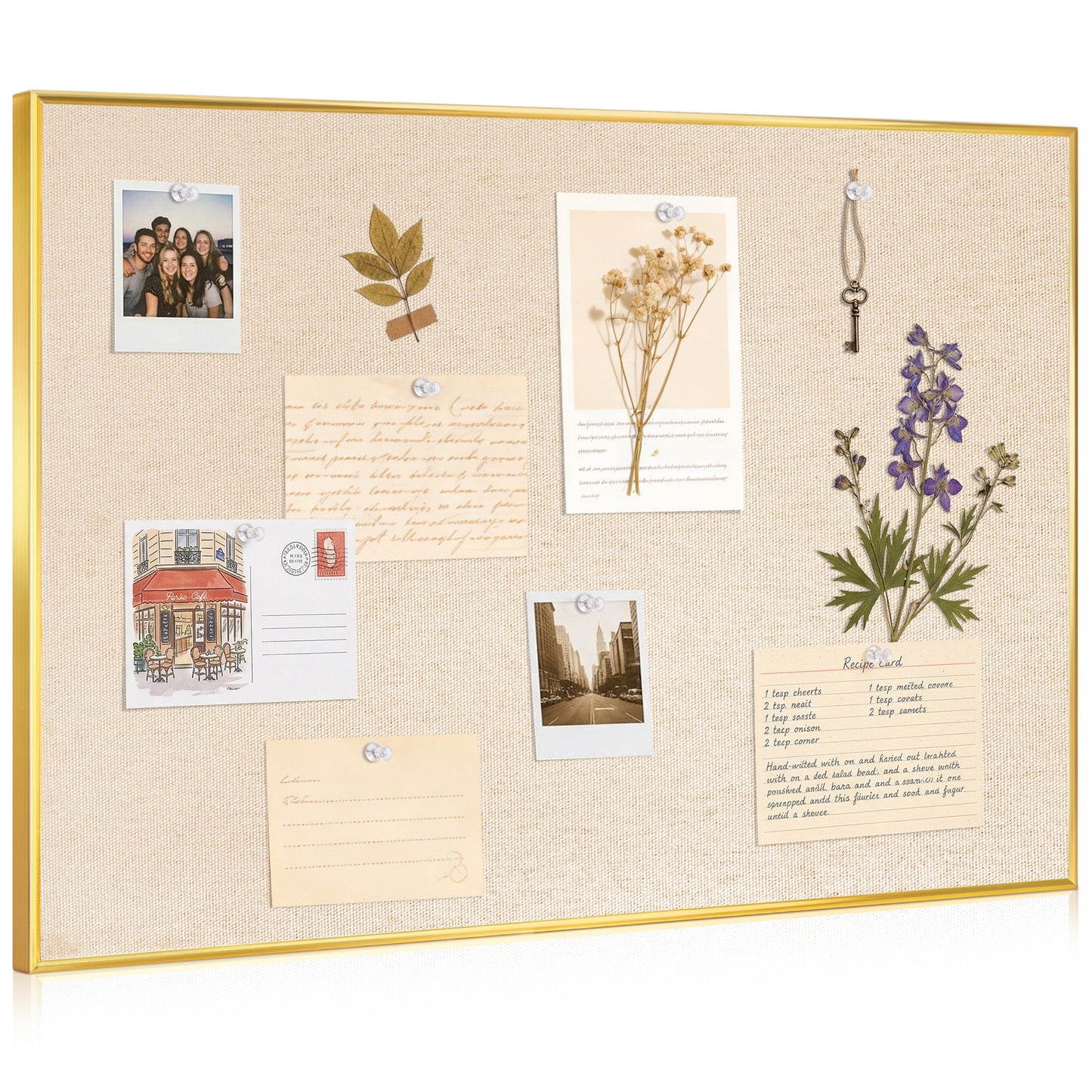 Bulletin Board with Linen Cork Board for Wall Poster Board, Beige