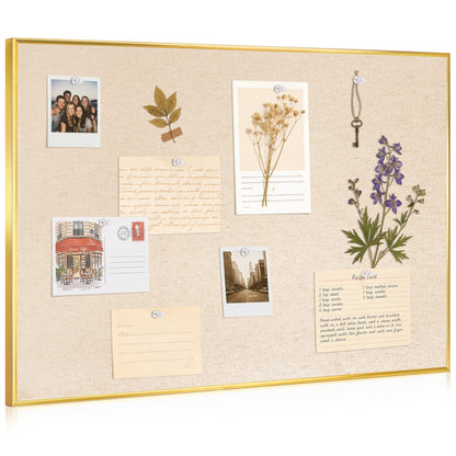 Bulletin Board with Linen Cork Board for Wall Poster Board, Beige