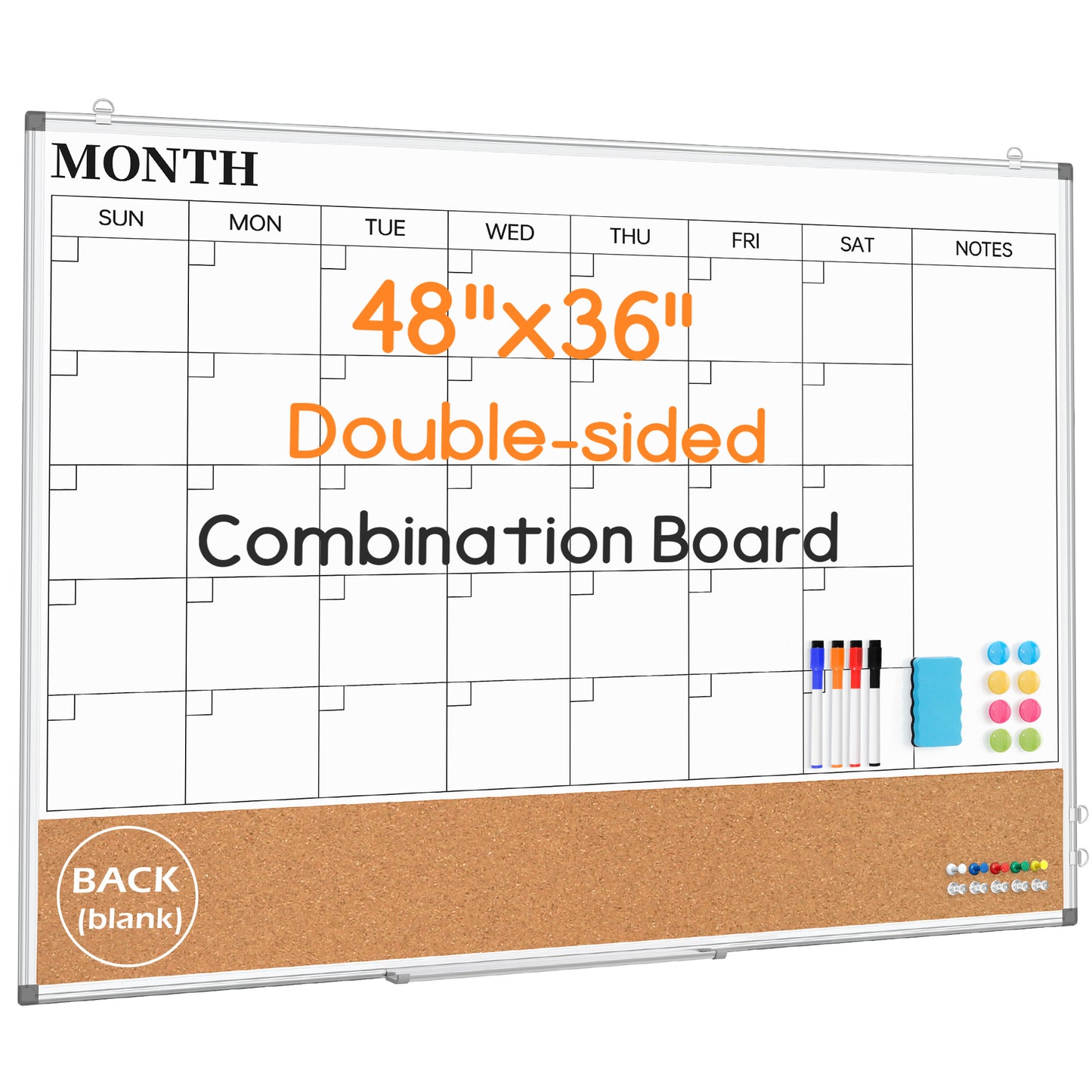 DOLLAR BOSS Calendar Whiteboard Large Dry Erase Board 46.5" X 34.5" Double Sided Magnetic Whiteboard