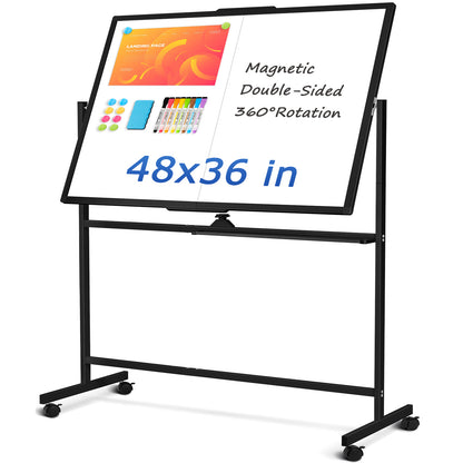 Rolling Dry Erase Board 48 x 36 Double Sided Easel Style Whiteboard with Wheels Mobile Standing White Board with Stand for Office, Classroom & Home, Black