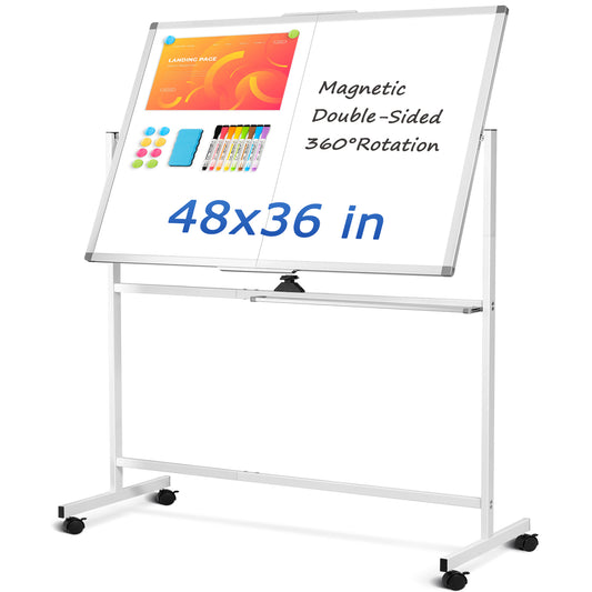 Rolling Dry Erase Board 48 x 36 Double Sided Easel Style Whiteboard with Wheels Mobile Standing White Board with Stand for Office, Classroom & Home, White