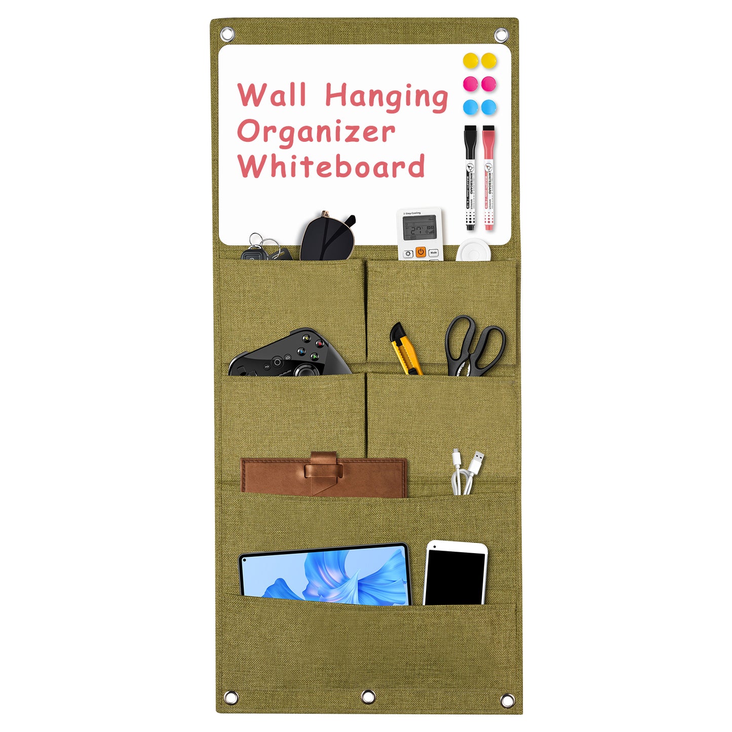 Wall Hanging Organizer Canvas with Whiteboards, Small Dry Erase White Board Wall Hanging Basket with Pockets