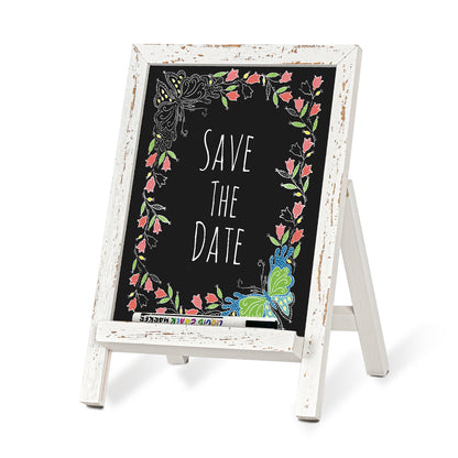 Small Tabletop Chalkboard Signs, 9.5" x 14" Magnetic Chalk board with Stand Wood Frame-White