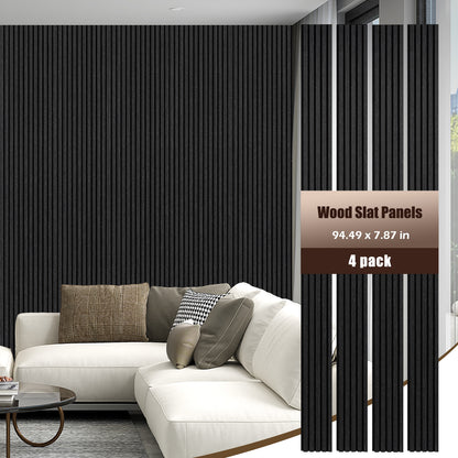 Wood Slat Acoustic Panels for Wall, 94.5" x 7.9" 4Pcs, Black Oak