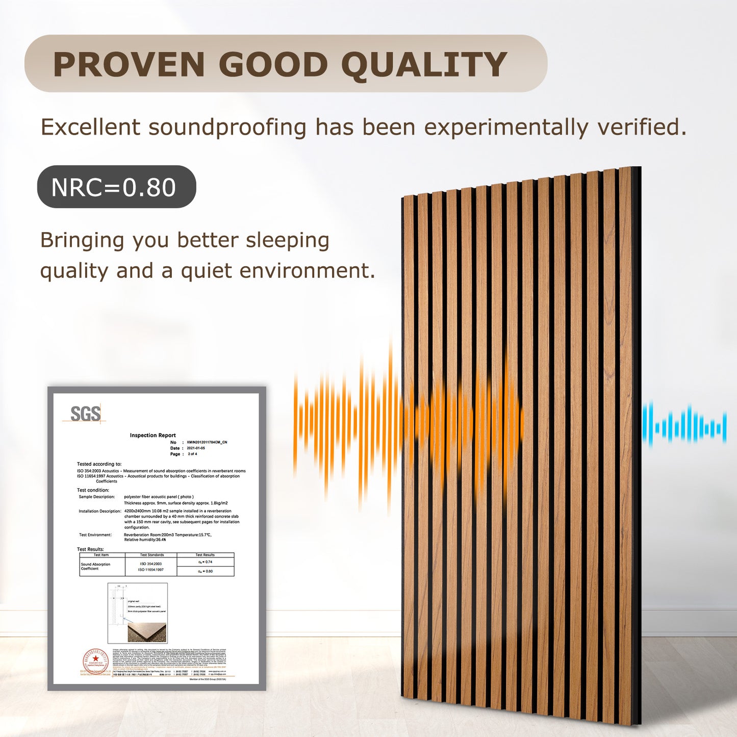 Wood Slat Acoustic Panels for Wall, 46.5" x 23.8" 2Pcs, Oak