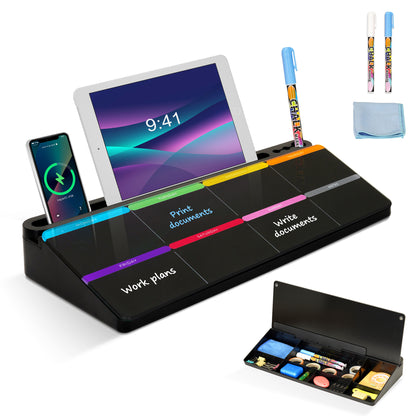Desktop Glass Whiteboard with Storage Desk Board Buddy Desk Calendar Whiteboard Dry Erase Board