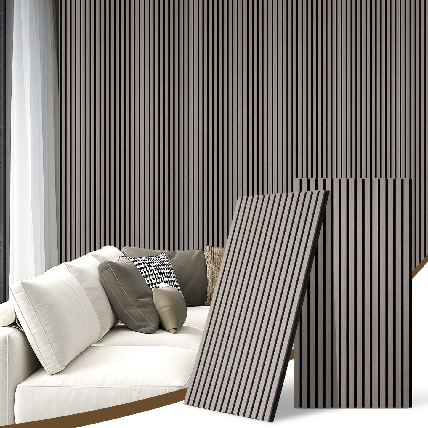 2 Pcs Acoustic Slat Wood Wall Panel, 46.45" x 23.81" Wood Slat Soundproof Wall Panel, Ash Wood