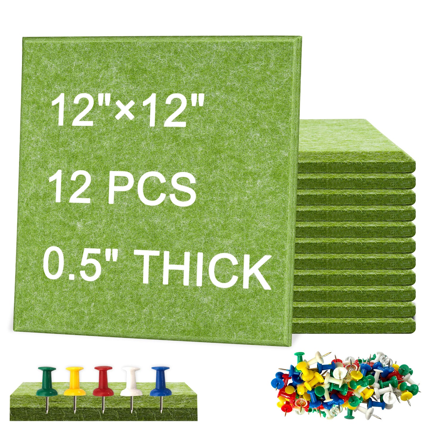 Pack of 12 Green Felt Large Pin Board with 120 Push Pins Cork Board for Wall 48 x 36 inch