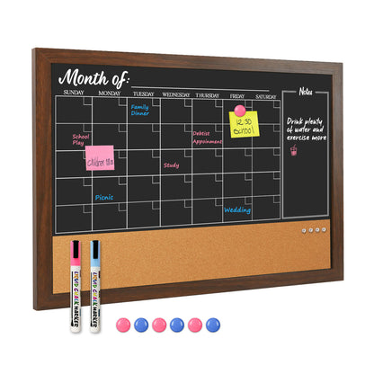 Chalkboard Calendar Corkboard Combo, Magnetic Monthly Planner with 2 Markers 6 Magnets 4 Pushpins