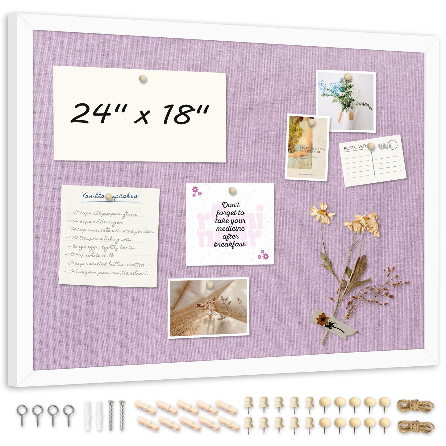 Linen Bulletin Board Poster Board 24x18 Inches Purple Linen Cork Board for Wall